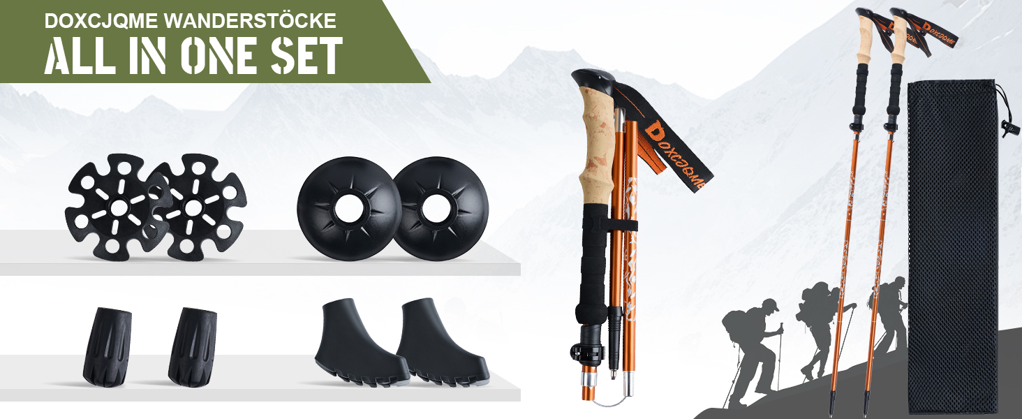 Телескопічні палиці для скандинавської ходьби та трекінгу (2 шт), складані, 110-130 см, алюмінієві, чорні, з гумовими наконечниками та сумкою