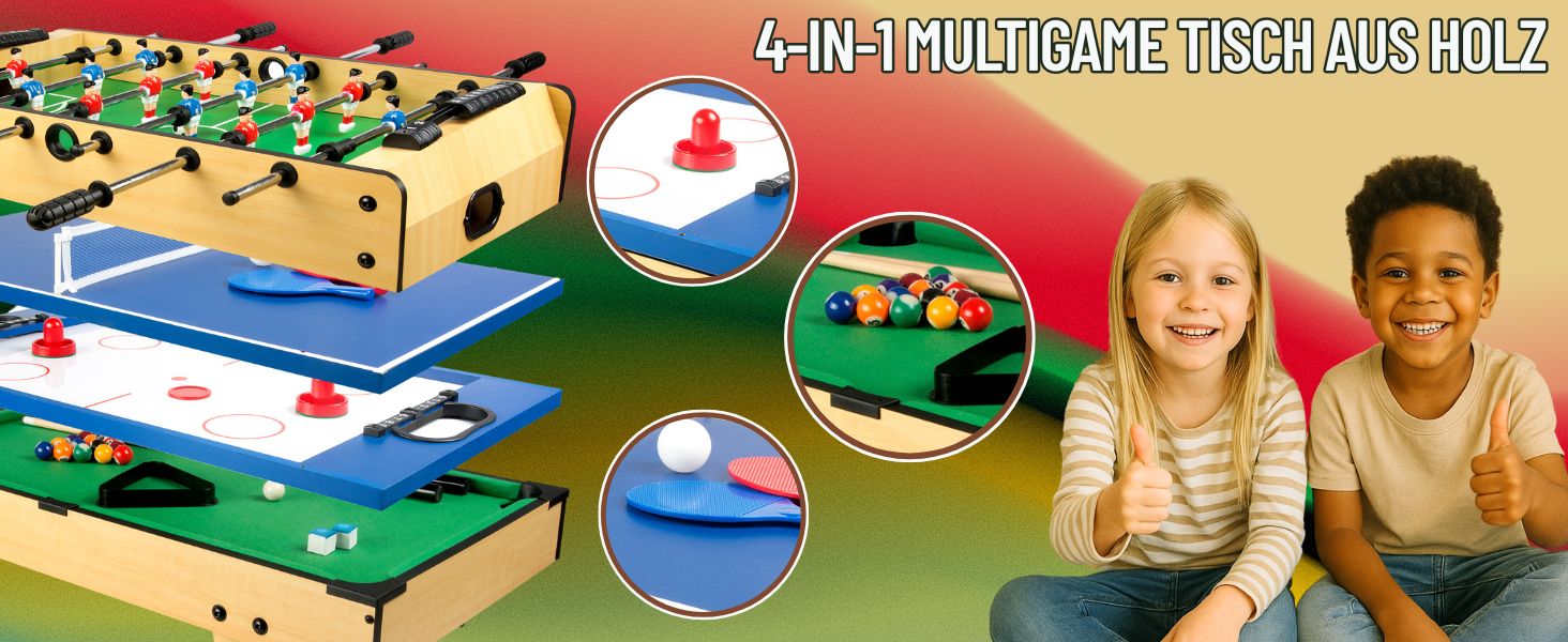 Leomark Multigame Ігровий стіл 4в1: Футбол, Білліард, Хокей, Теніс з аксесуарами для багатокористувацької гри