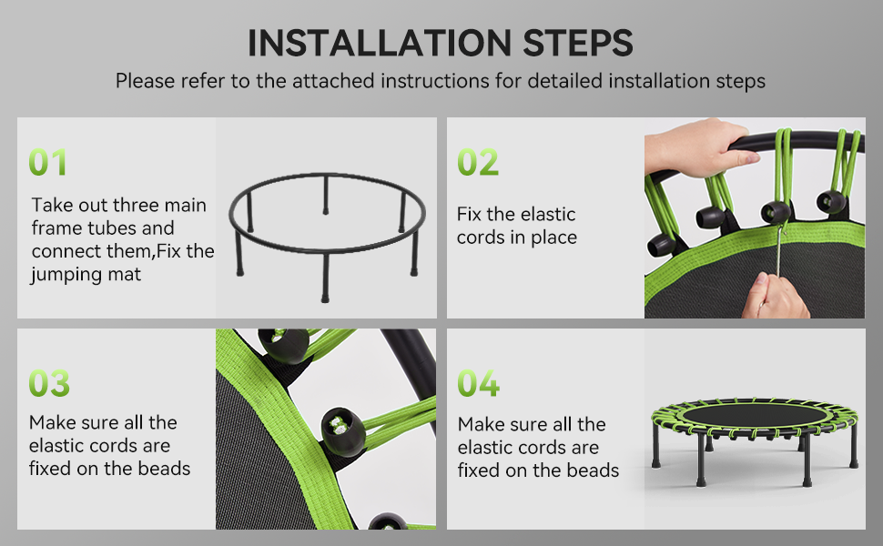 Міні-батут для дорослих, 101,6 см, без поручнів, для фітнесу, зелений