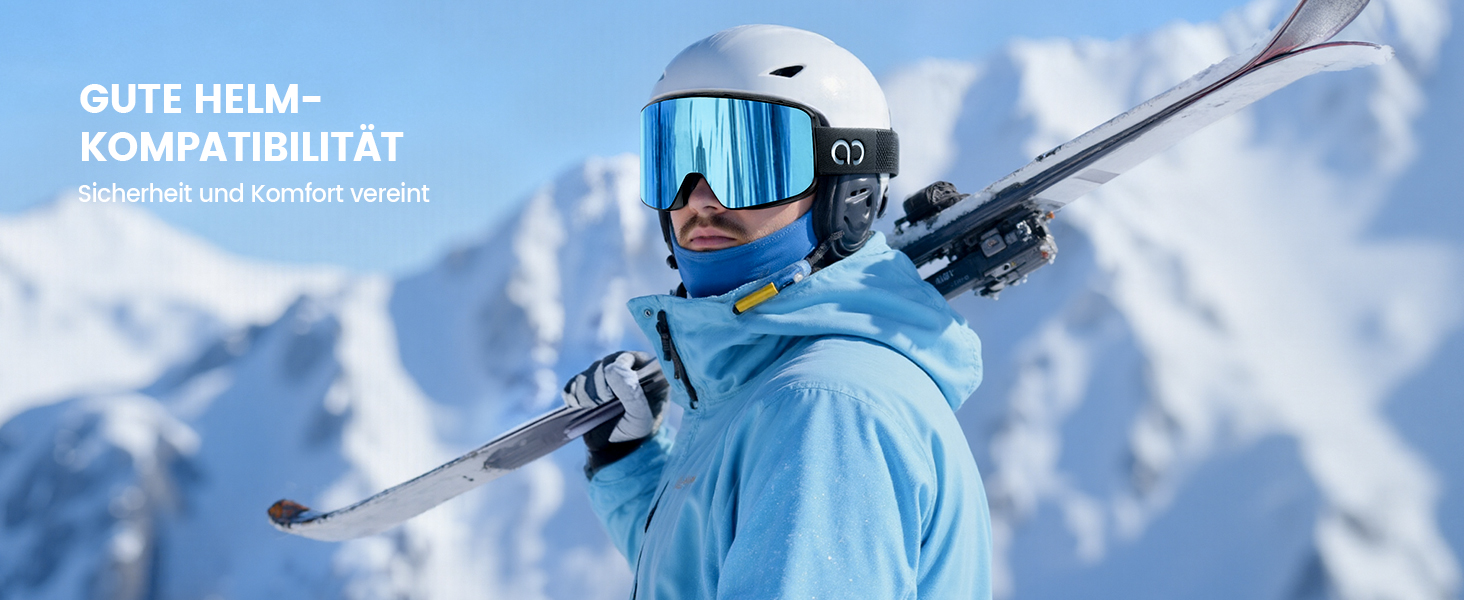 Ламікал - скі-маска для жінок та чоловіків, сноуборд маска з антизапітніючою технологією, дзеркальна, для носіїв окулярів, захист від сонця UV400, чорний каркас, блакитне скло (VLT: 11%)