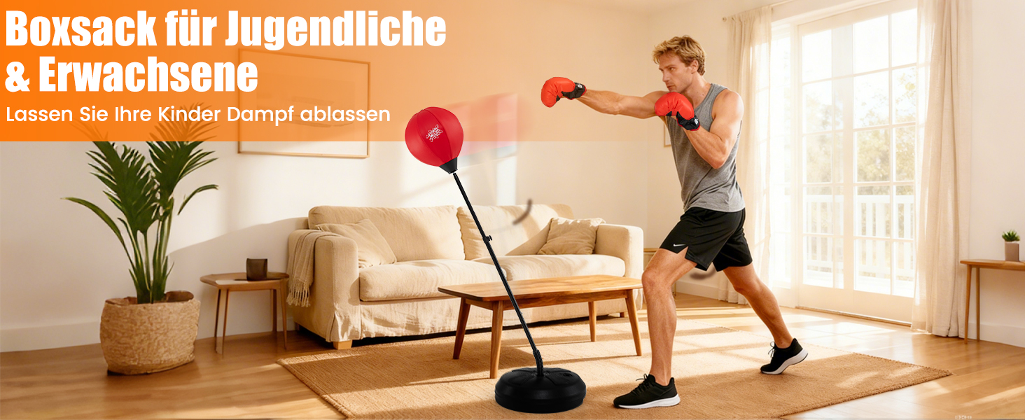 GYMAX Набір для боксу з боксерським мішком 120-154 см, регульований, з рукавичками та насосом, стійка для дітей та дорослих, для боксу, кікбоксингу, швидкісних тренувань, зняття стресу