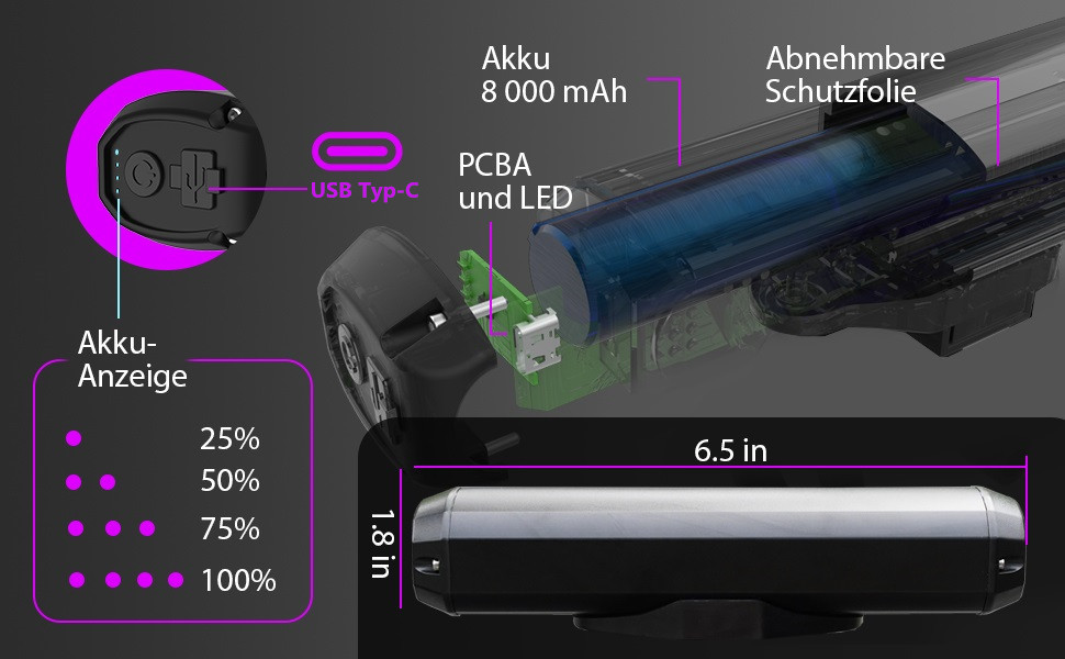 Велосипедна фара з тримачем для телефону, 2 в 1, USB-C, 8000 мА·г, 2600 люмен, 5 LED, 4 режими, переднє світло для велосипеда, легке встановлення, для нічних поїздок