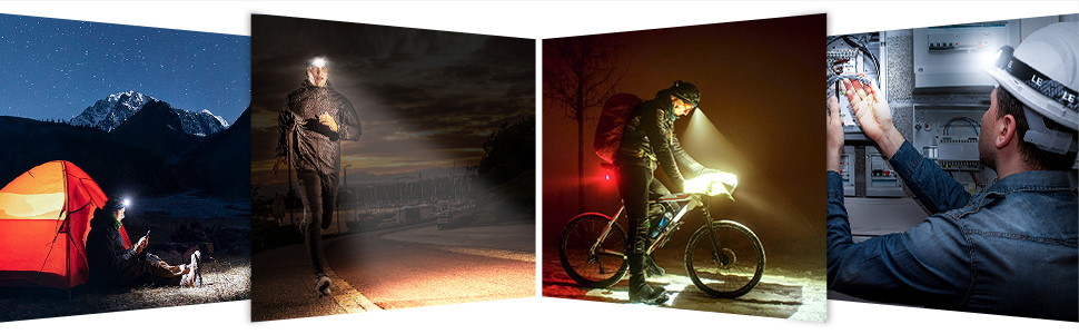 LED налобний ліхтар Lepro, 2000 люкс, перезаряджається, з червоним світлом, 6 режимів, водонепроникний IPX4, для кемпінгу та бігу, чорний, 2 шт. (з USB кабелем)