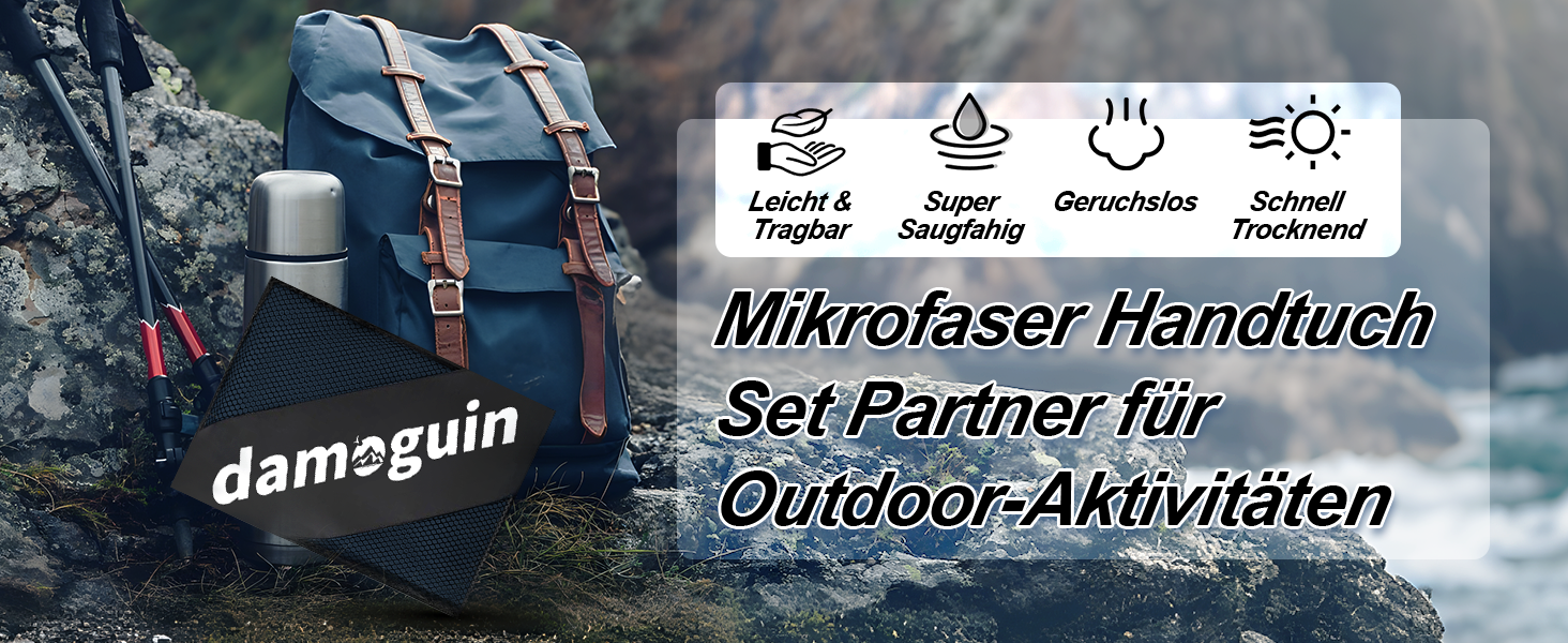 Набір рушників Damoguin 3 шт. з мікрофібри (великий 180x80 см, 2 шт. малі 80x40 см) - чорний