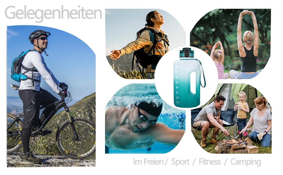 Спортивна пляшка для води GEMFUL 2.2L з ручкою та позначками часу - ідеальна для фітнесу та повсякденного використання (Сірий)