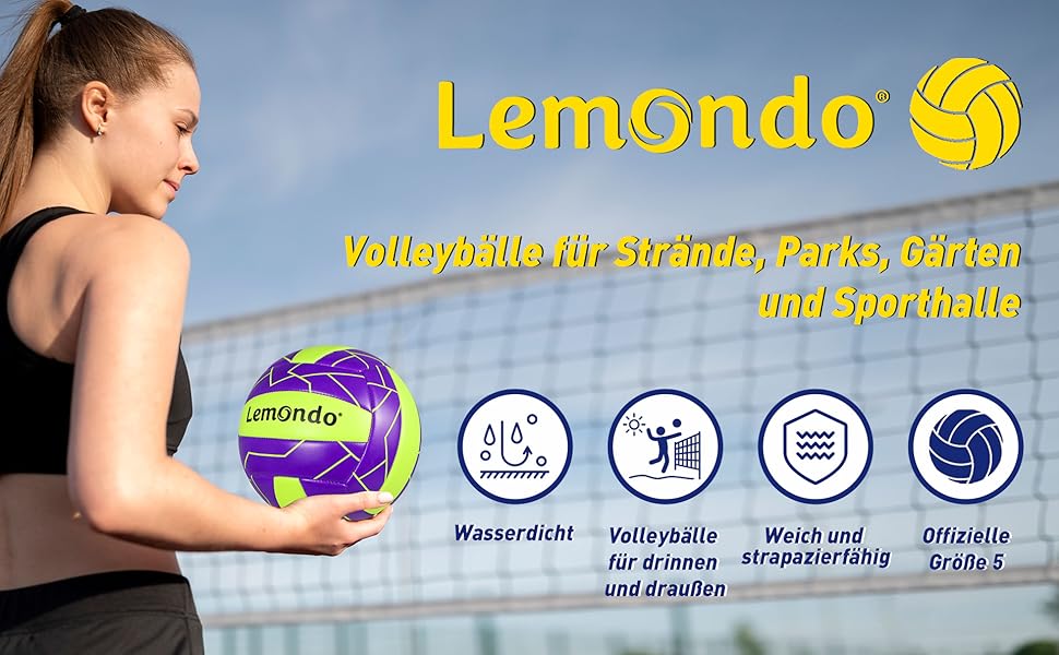 Волейбольний м'яч Lemondo Soft PU розмір 5 з помпою – вологостійкий, для пляжу, тренувань, залу та вулиці – комфортне зчеплення (з помпою)