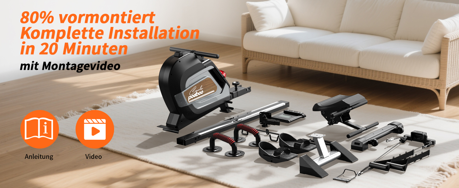 Гребний тренажер Pooboo з магнітною системою опору, 360 lbs, складаний, з тримачем для планшета та зручним сидінням, для дому H015-3