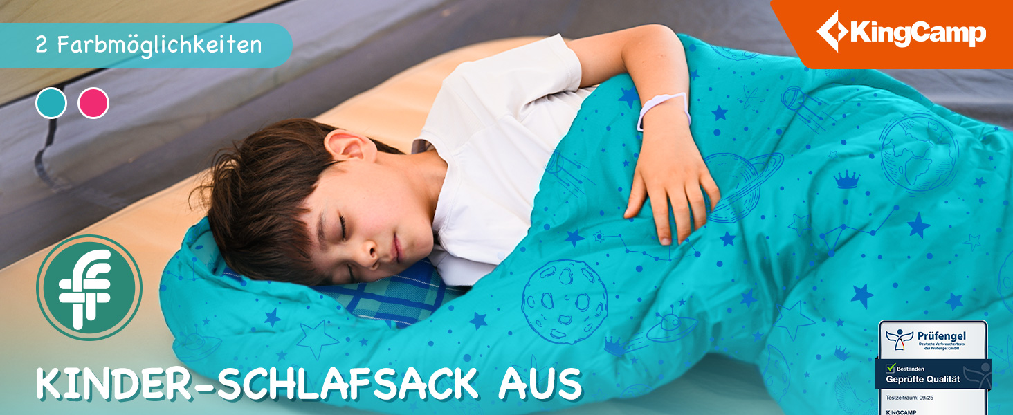 Сплячий мішок KingCamp для дітей, фланелевий, легкий, водонепроникний, компактний, зимовий, 4 сезони, для кемпінгу, підходить для дітей до 140 см, комфортна температура: 7°C, регульована довжина