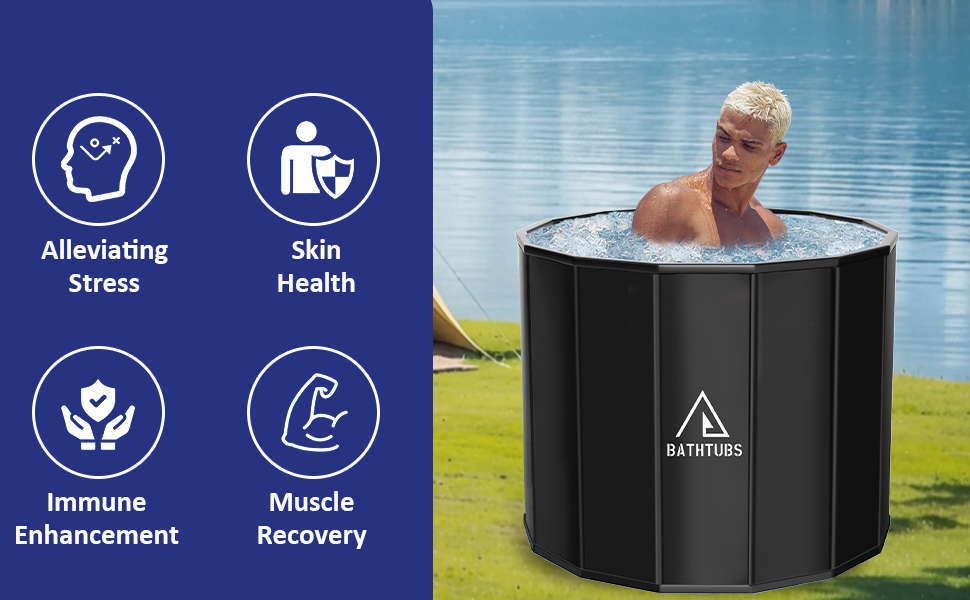 Портативна складана ванна для дорослих STARBRILLIANT (80x66 см) — крижана ванна для відновлення м'язів, SPA та загартовування, чорна, розмір L