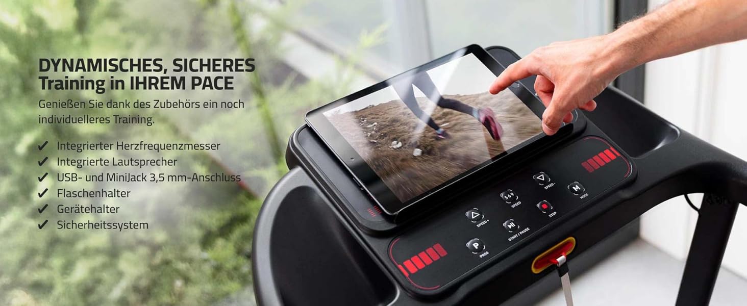 Біговий тренажер FITFIU MC-90 з мотором 2.0 HP, регулюванням швидкості до 14 км/год та нахилом 9%, з підключенням до Kinomap, Zwift та Fitime, динаміком та тримачем для планшета