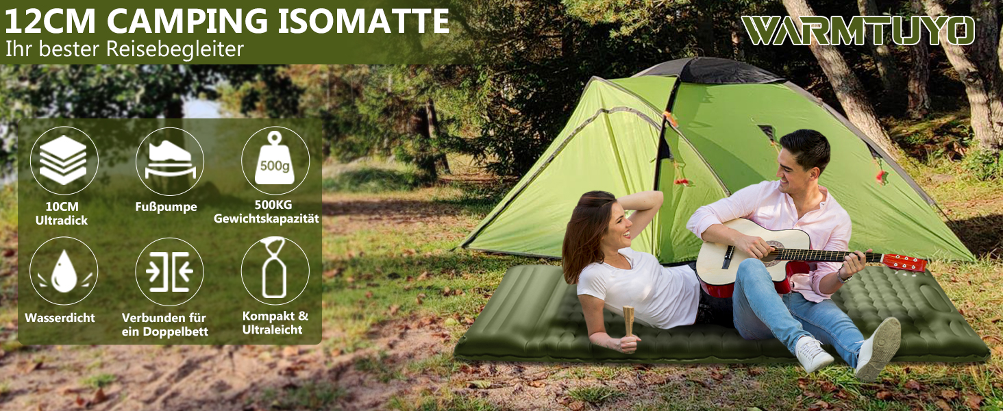 Каремат туристичний Isomatte самонадувний, 12 см, товстий, вологостійкий, з насосом для ніг та подушкою, антиковзаюча поверхня, для кемпінгу, пікніків, відпочинку на природі, армійного кольору