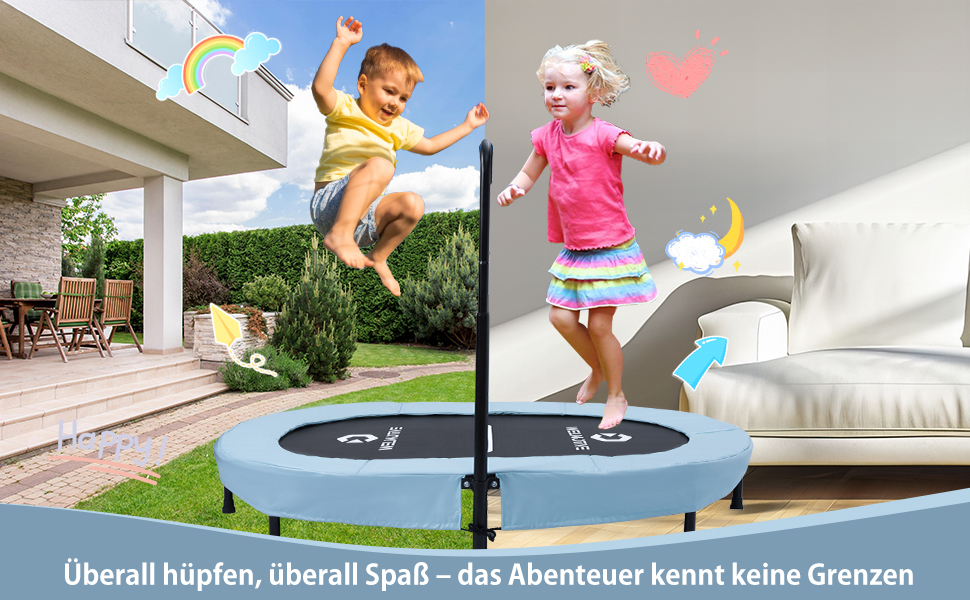 Батут овальний для дому 2 осіб, до 150 кг, синій з ручками - для дітей та дорослих, фітнес, розвиток м'язів