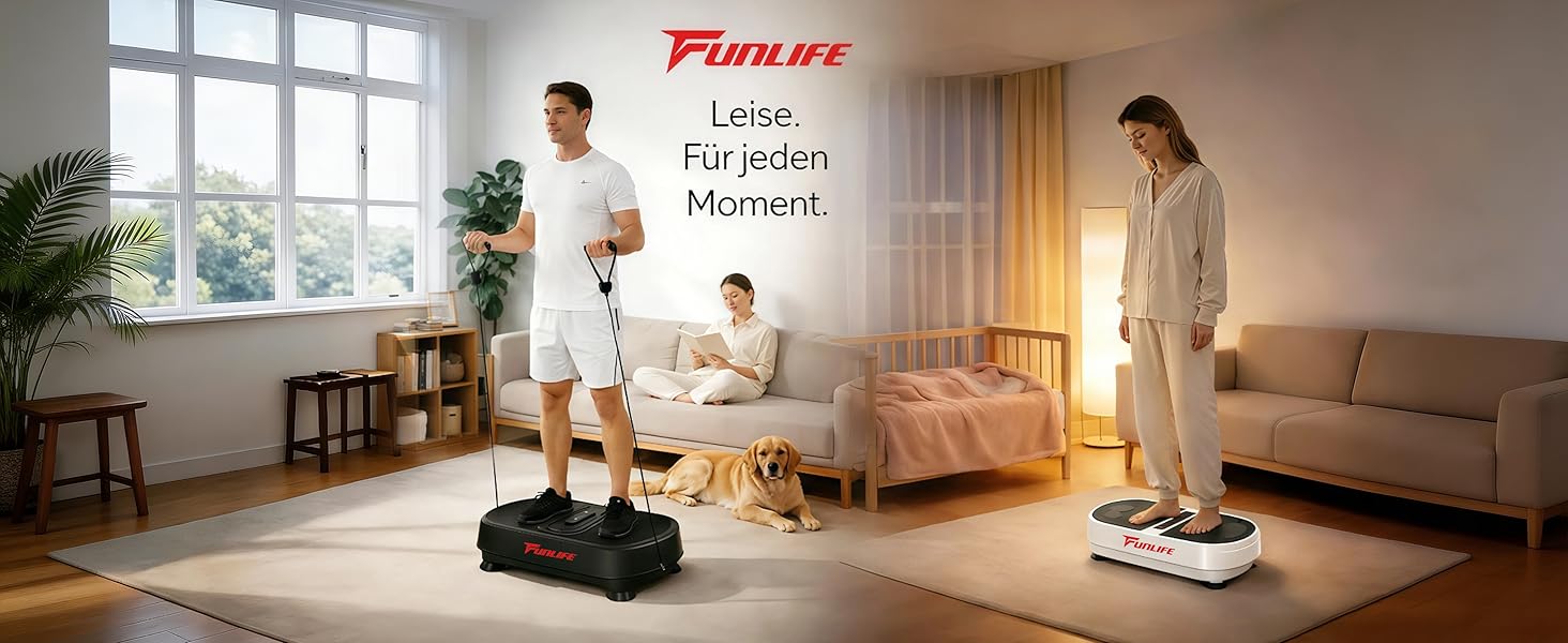 Віброплатформа Funlife 120кг, 180 рівнів, 5 програм, Bluetooth, динаміки + троси для тренувань - для всього тіла, біла