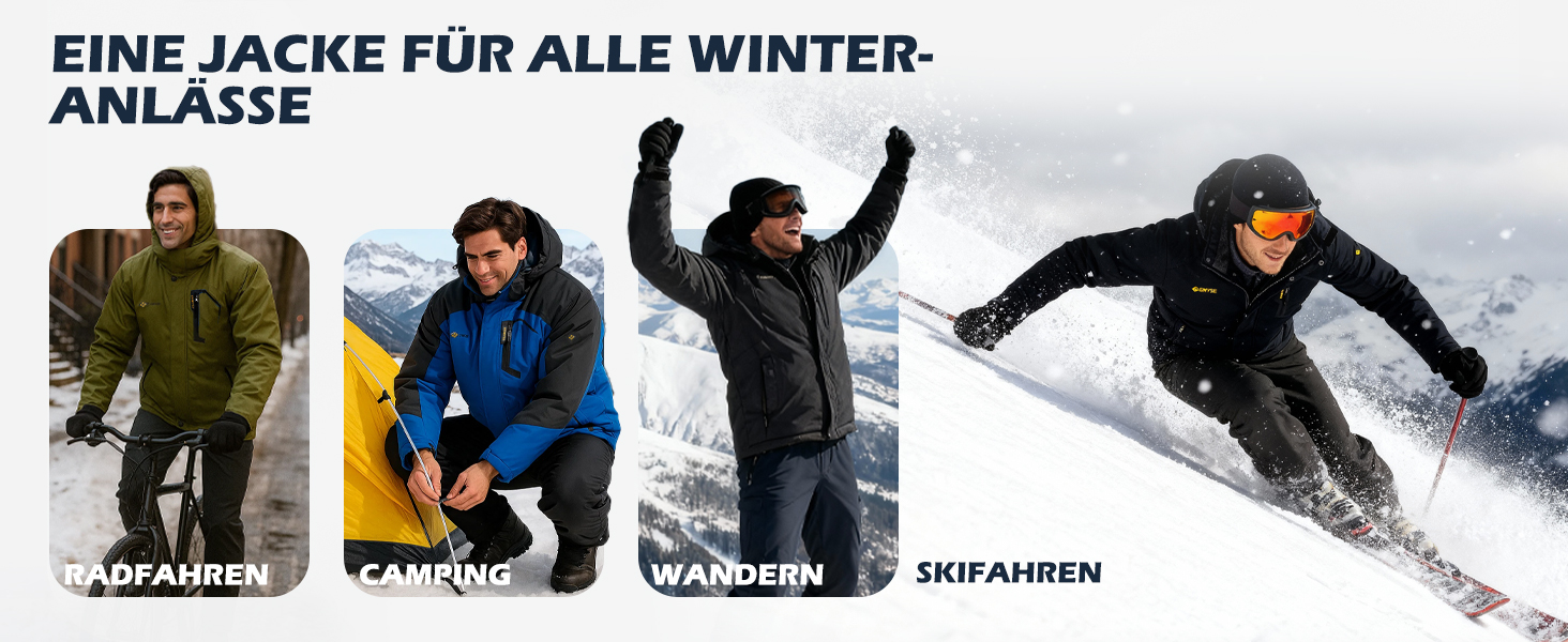 Чоловіча зимова куртка GEMYSE для катання на лижах, тепла, вітронепроникна, водонепроникна, дихаюча, з багатьма кишенями, з капюшоном, білий, розмір L