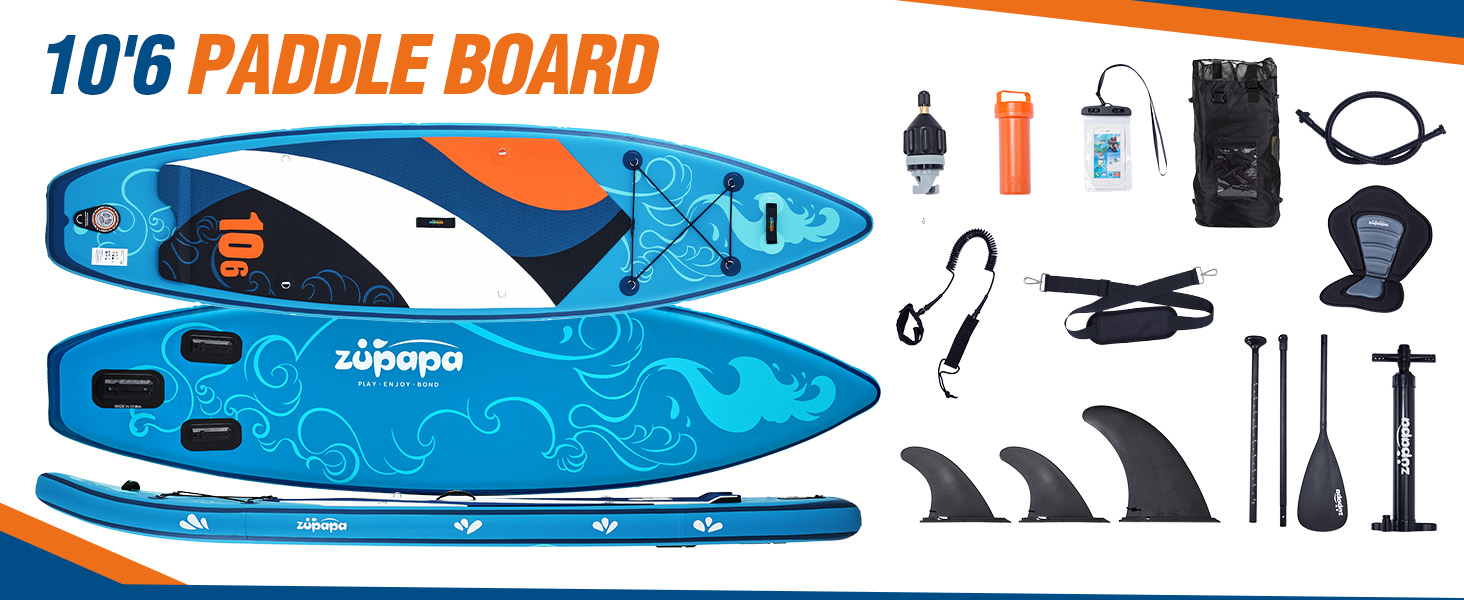 Надувний SUP борд Zupapa 366см/320см (320см) з аксесуарами | Stand Up Paddle Board (SUP) та каяк-сидіння | Чорно-біло-сірий, блакитно-біло-помаранчевий