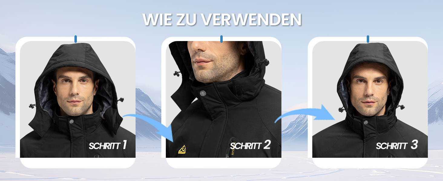 Спортивна куртка Rdruko для чоловіків: тепла зимова куртка, сноубордистська куртка з флісовою підкладкою, водонепроникна функціональна куртка для активного відпочинку та походів з капюшоном, колір білий