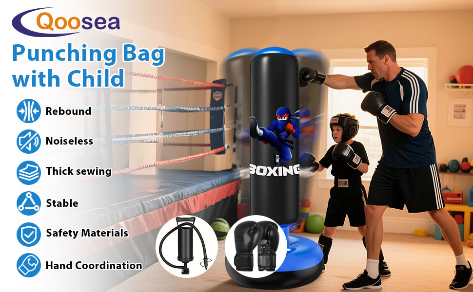 Дитячий боксерський мішок Qoosea 160 см з рукавичками та насосом, подарунок для хлопчиків та дівчаток 3–12 років. Підходить для карате, кікбоксингу, тхеквондо