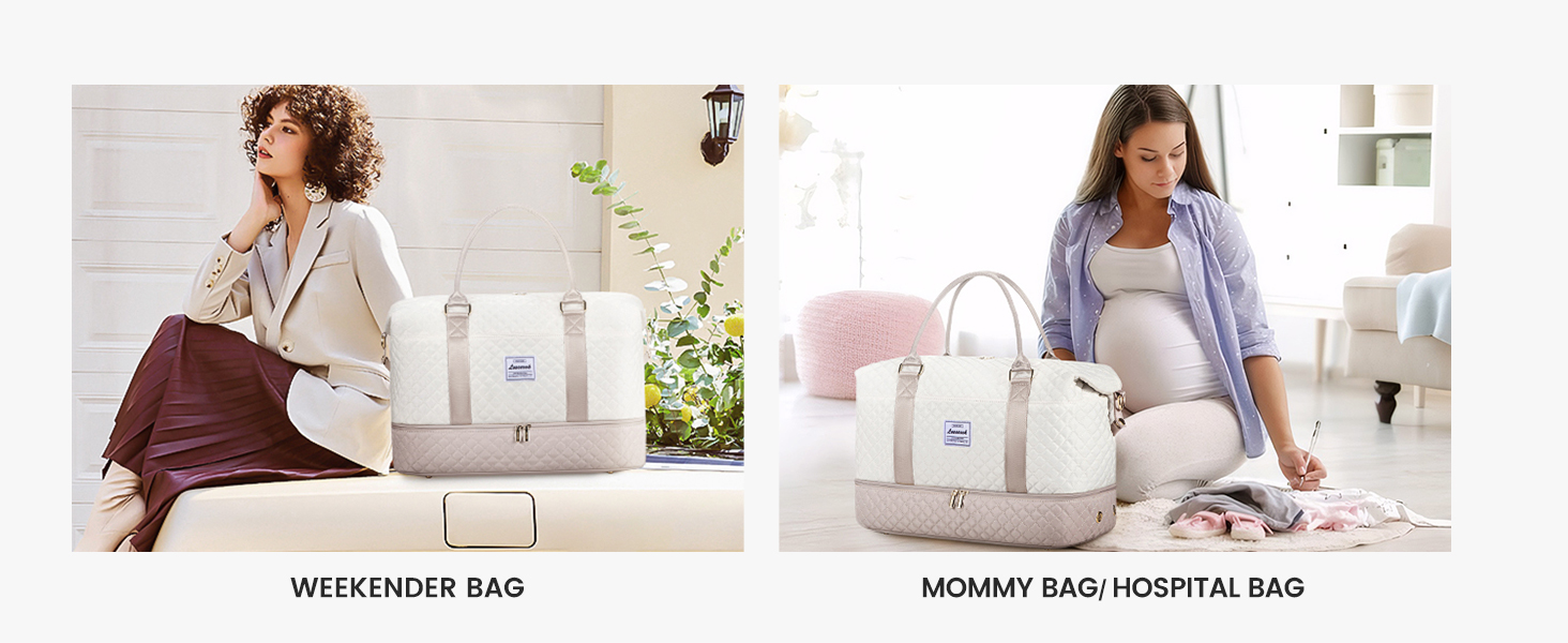 Спортивна сумка LOVEVOOK для жінок з відділенням для взуття, ручна поклажа, сумка для подорожей, вікенд, дуфл, сумка для подорожей, ручна поклажа, клінічна сумка, набір для пологів, для спортзалу, пляжу, сауни, кемпінгу, XL, 2 шт., Бежевий, Ніжний рожевий