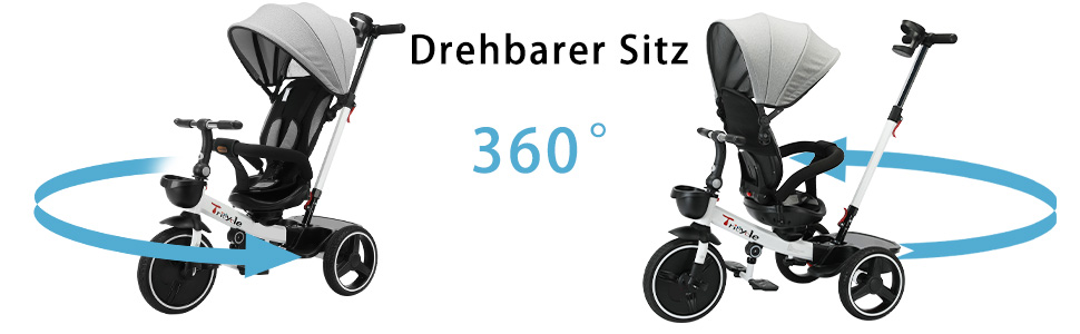 Дитяче тріцикл UBRAVOO 7-в-1: складний, з ліхтарем, гальмом, великим козирком та захисним бампером (білий)