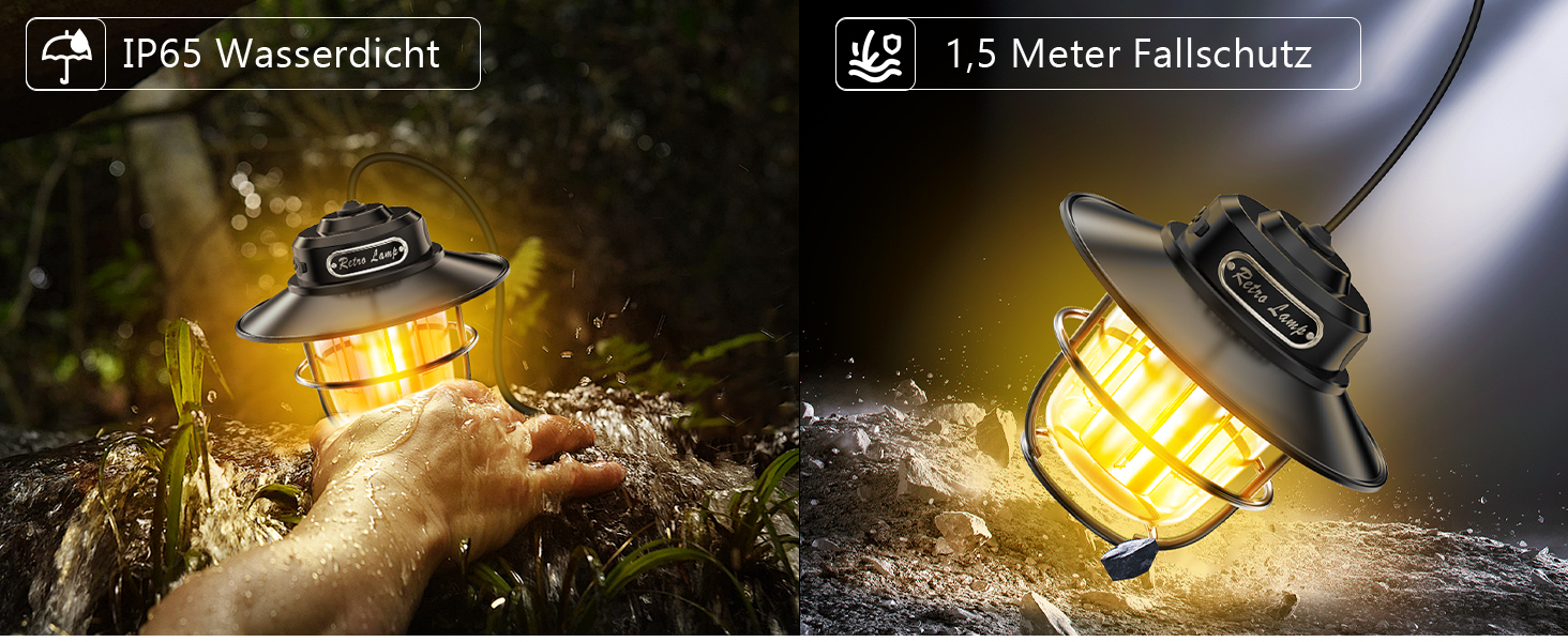 LED кемпінговий ліхтар: портативна налобний ліхтар для кемпінгу, риболовлі, з 4 режимами освітлення, регулюванням яскравості, водонепроникний (IP65), USB-зарядка, чорний