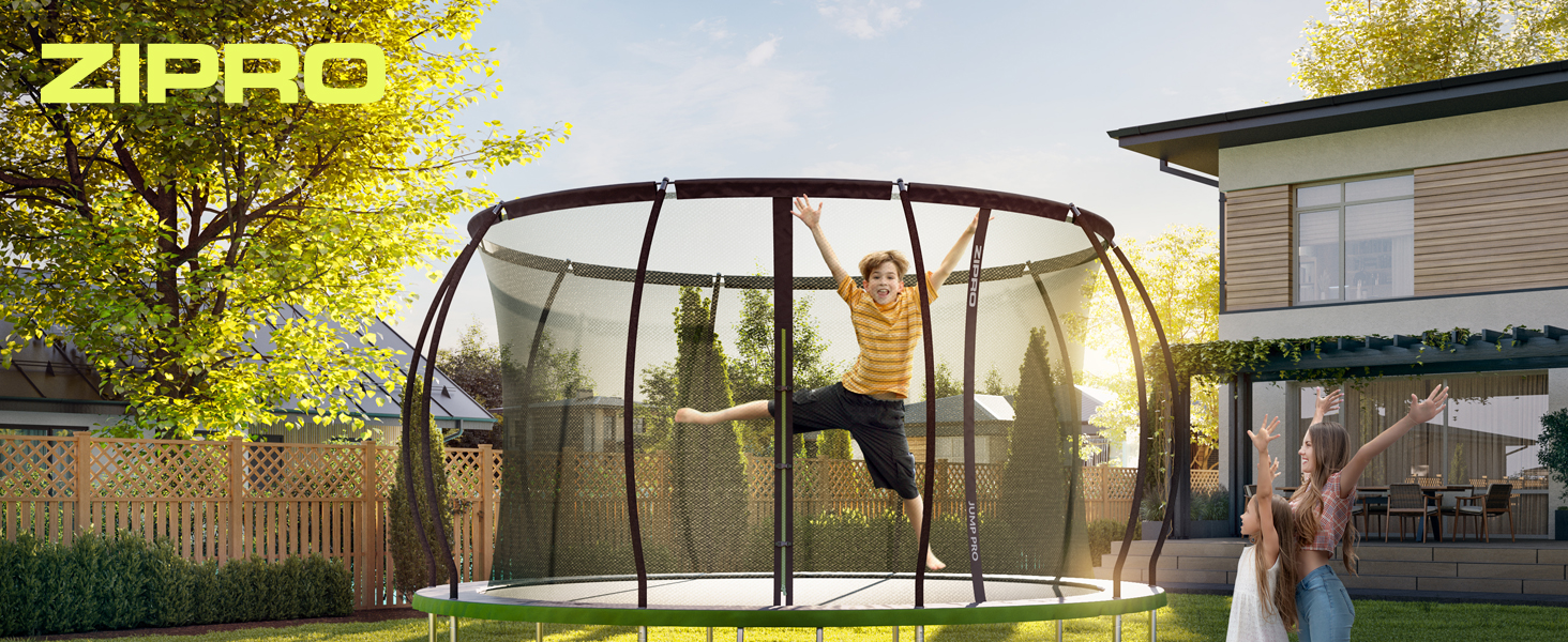 ZIPRO JumpPro Premium Трамплін для дітей Outdoor з сіткою, вологостійкий, захист від УФ, проста збірка, вантажопідйомність до 150 кг, діаметр 252/312/374/435/496 см