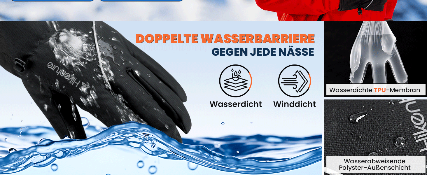 Зимові рукавички HIKENTURE Водонепроникні, велосипедні рукавички для чоловіків та жінок з Polarflausch, теплі та вітронепроникні рукавички з підтримкою сенсорного екрану, антиковзкі рукавички для катання на лижах, бігу та активного відпочинку на відкритому повітрі