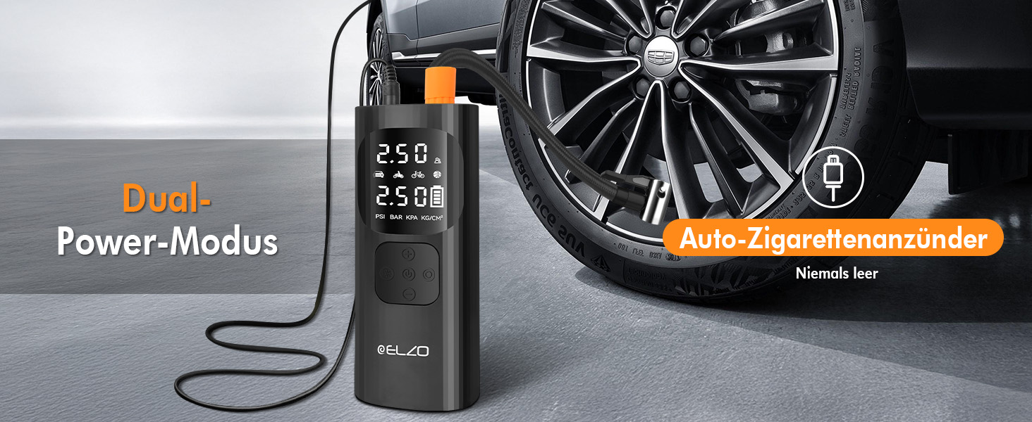 Електричний компресор ELZO для велосипедів, м'ячів та авто: 150 PSI, 7500mAh, LCD-дисплей, автостоп