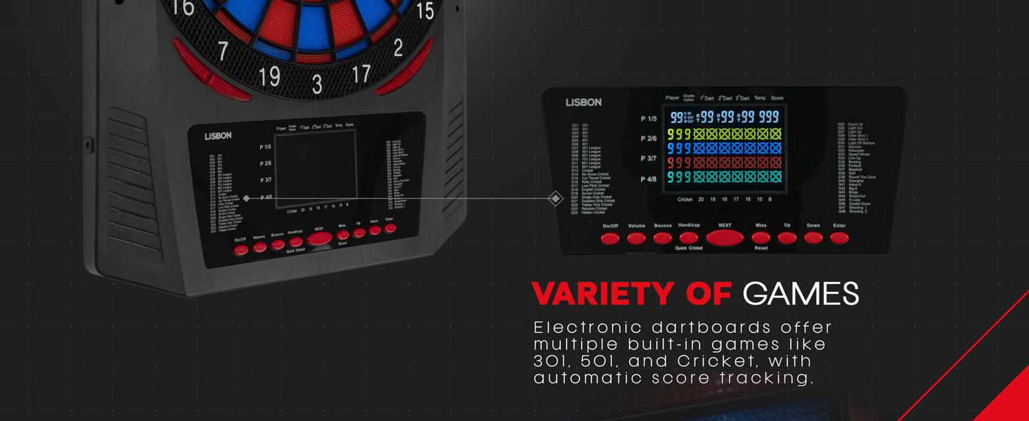 Електронний дартс, 6 дротиків, 48 ігор, 315 варіантів