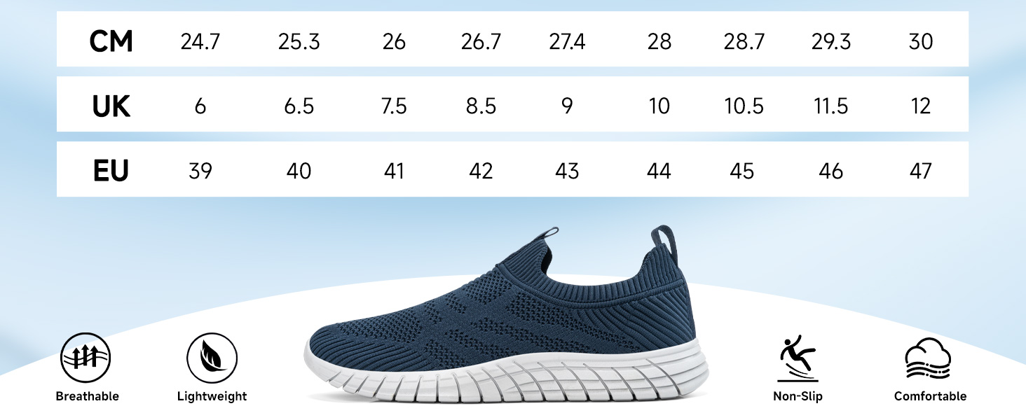 Сліпони чоловічі без шнурівок, спортивні кросівки, сітка, підошва з протиковзким покриттям, для ходьби та бігу, дихаючі, розмір 45 EU, темно-синій