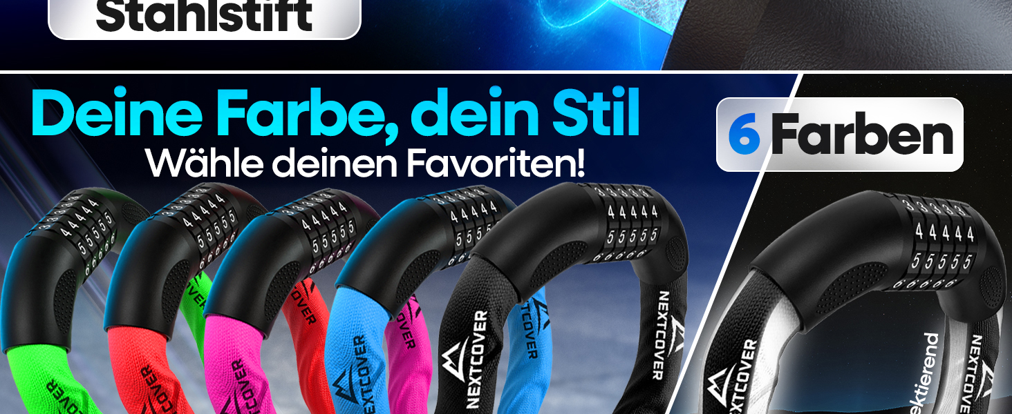 NEXTCOVER® LockPro: Захисний замок для велосипеда з кодовим замком - Оригінал - Висока безпека I 5-значний код, сталевий замок для велосипеда, захист для електровелосипеда, ланцюговий замок чорного кольору