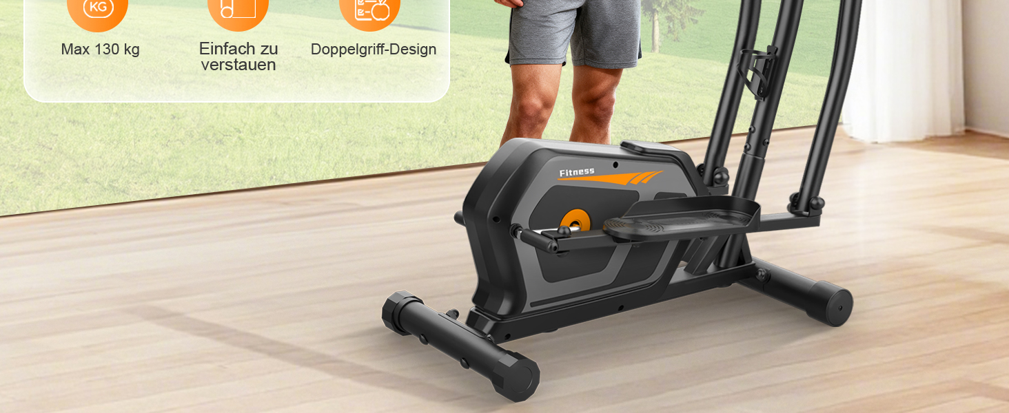 Еліптичний тренажер Crosstrainer 3-в-1 для дому з LCD-монітором та регулюванням навантаження до 287 кг (Оранжевий + Чорний)