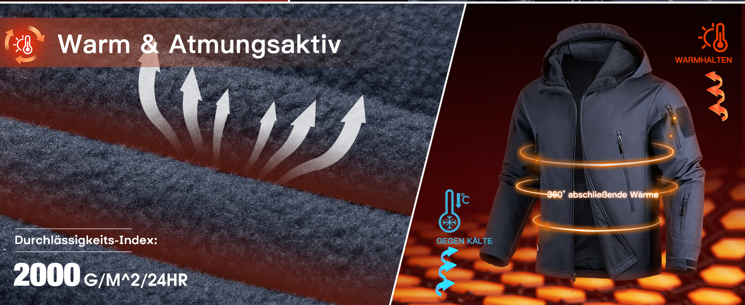 Чоловіча зимова тактична куртка FREE SOLDIER Military Softshell: водонепроникна вітрозахисна куртка з флісовою підкладкою та капюшоном для полювання та outdoor, р. L, темно-чорна