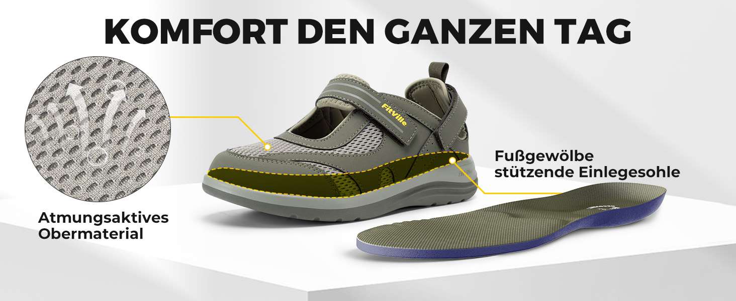 Сндалі для жінок FitVille з широкою колодкою для літніх місяців, модель Mary Jane, з застібкою на липучці (42.5 EU, чорні)