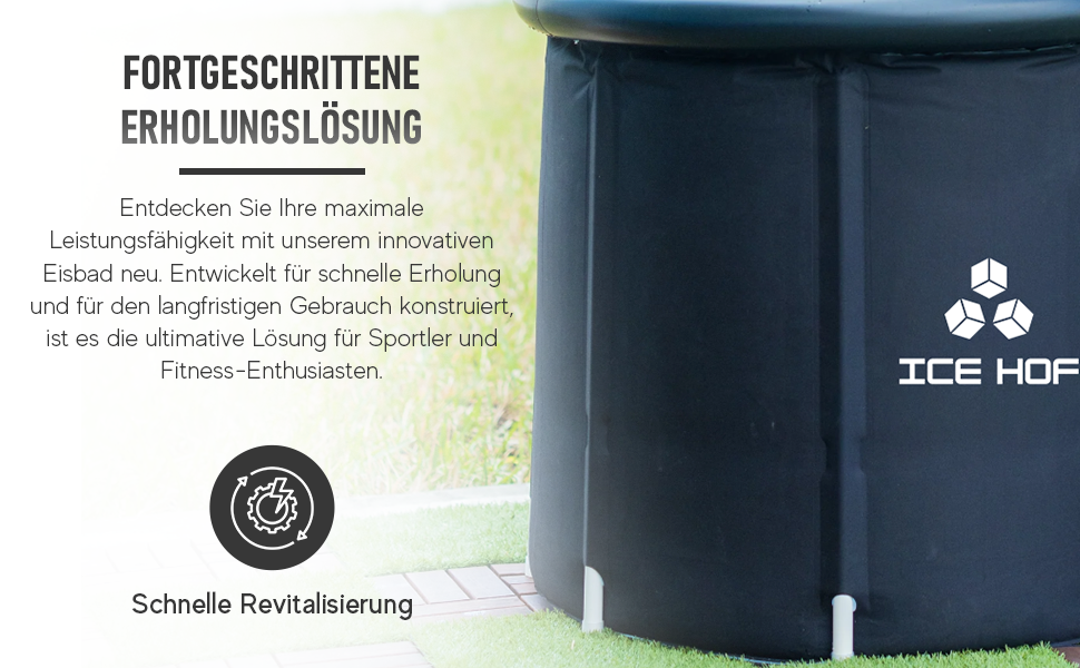 IceHof® Ванна для криотерапії XL Plus розмір Ø80x80 см з кришкою, складана надувна ванна для дому та вулиці, 5 шарів ізоляції, портативна ванна для льодяного душу, криотерапія вдома