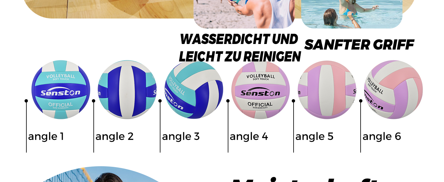 Волейбольний м'яч Senston, розмір 5, вологостійкий, з помпою, для пляжу та басейну, Mauve