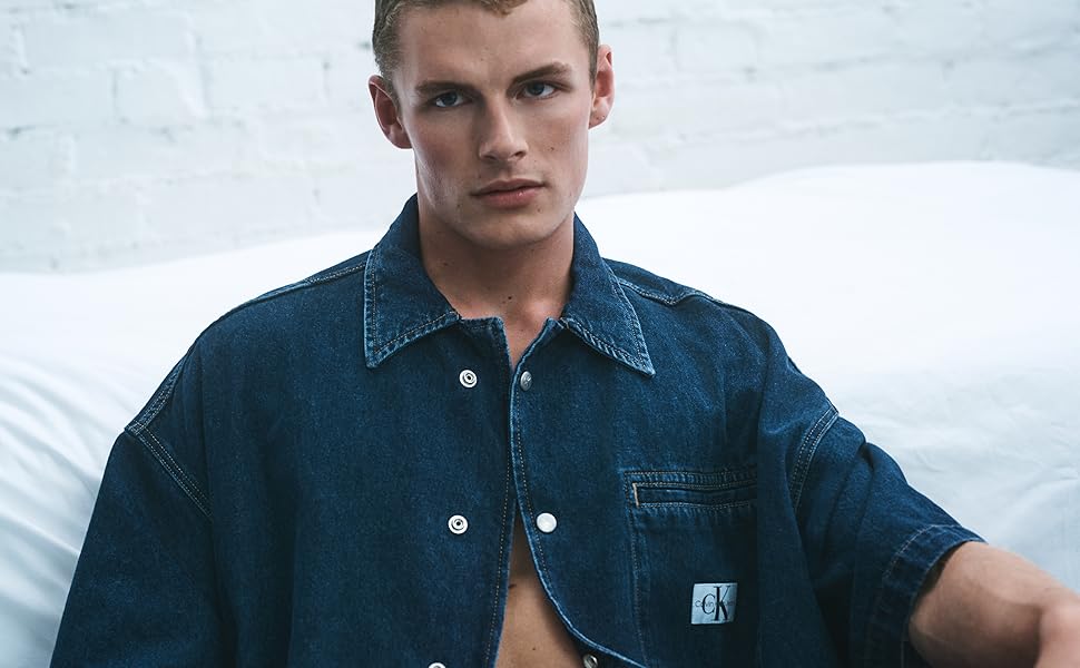 Чоловіча сорочка Calvin Klein YM0YM00968, 46 EU, білий/ясно-блакитний