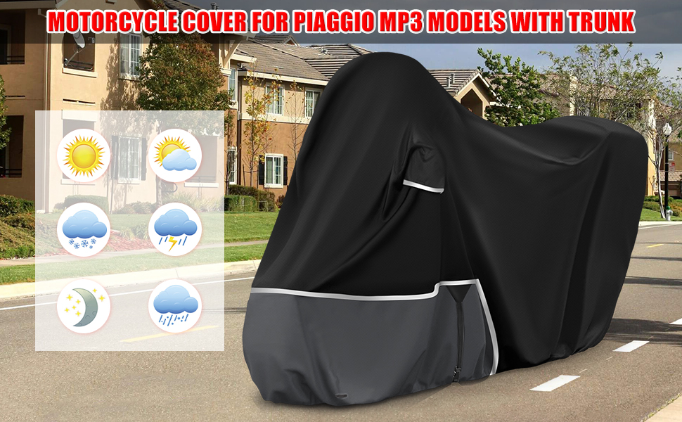 Водонепроникний чохол на мотоцикл Piaggio Vespa GTV GTS GT 60/125/200/250/300 з кофром, Oxford 420D, чорно-сірий