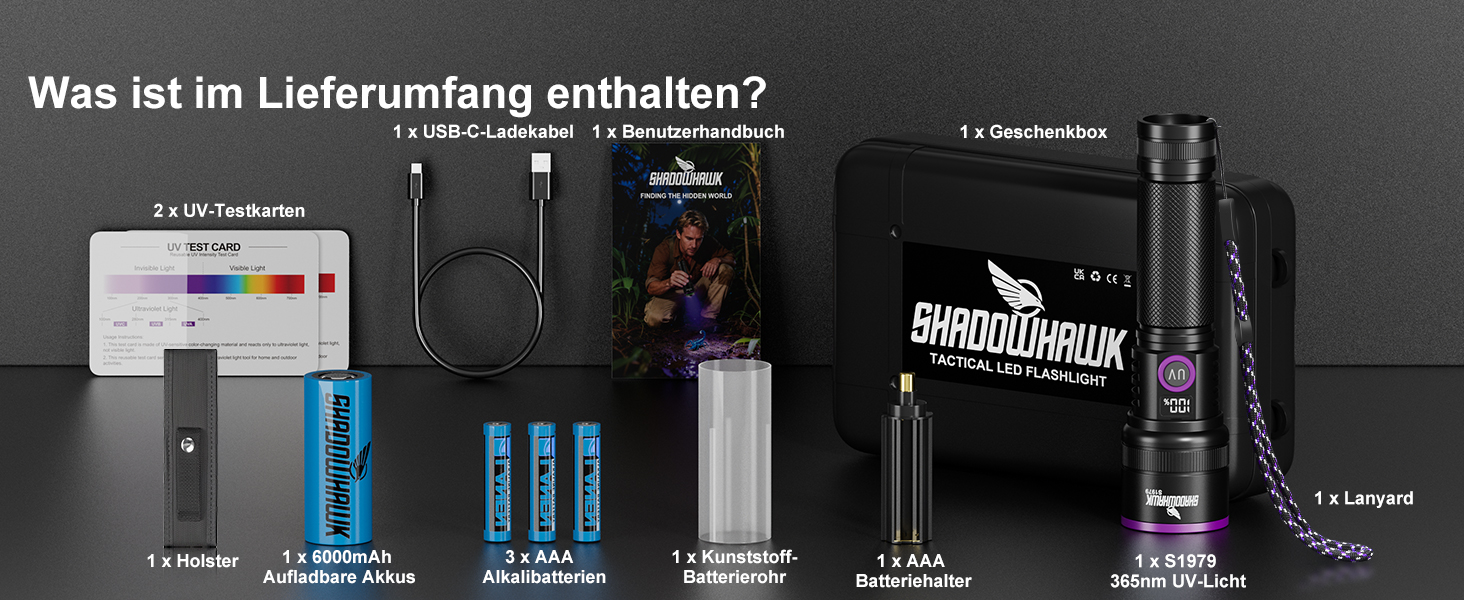 Ліхтарик ультрафіолетовий Shadowhawk 365nm 30W з фільтром, USB-зарядний, для виявлення сечі тварин, смоли, скорпіонів, перевірки банкнот, з LCD-дисплеєм