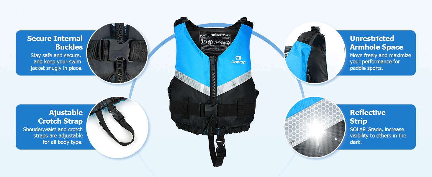 Owntop Жилет для плавання для дітей та підлітків. Легка унісекс жилетка з регулюванням, для каякінгу, риболовлі, плавання та інших водних видів спорту. Рожевий, розмір Jugend-XXS (30-40 кг, 70-80 см)