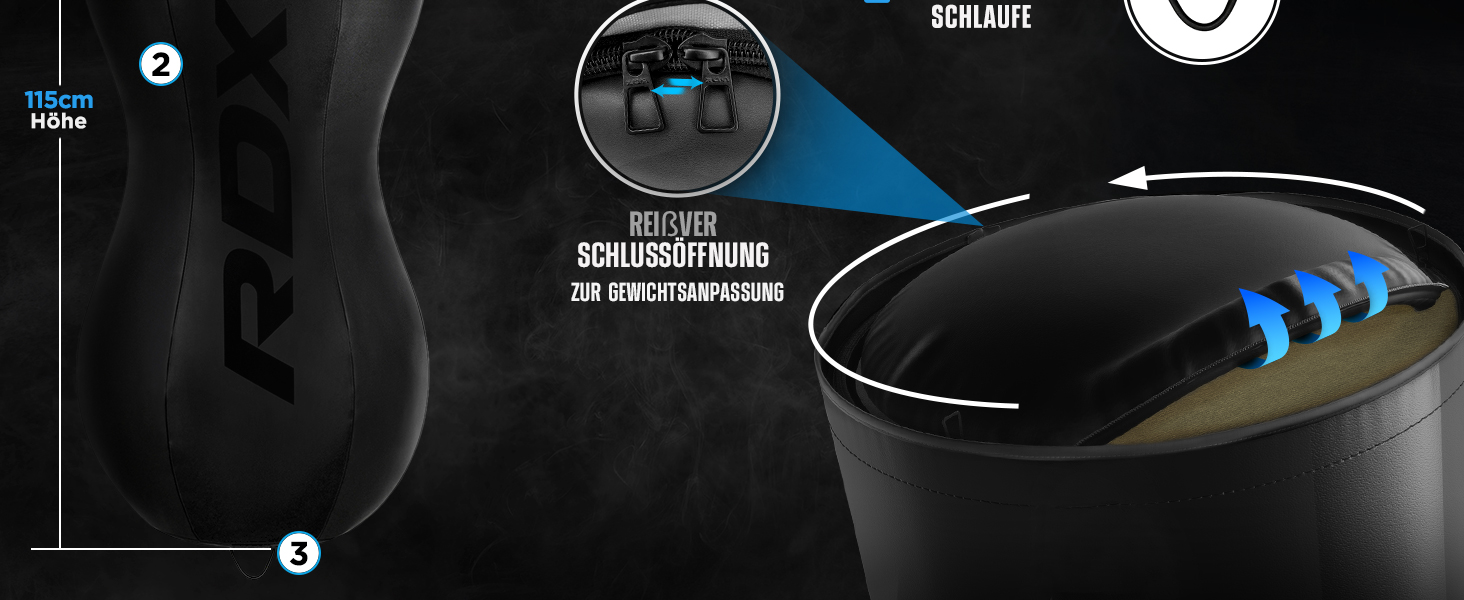 RDX Боксерський мішок Boxen Body Boxsack з рукавичками та сталевим ланцюгом, мішок для боксу Maya Hide, для кікбоксингу, MMA, муай-тай, карате, чорний, не наповнений