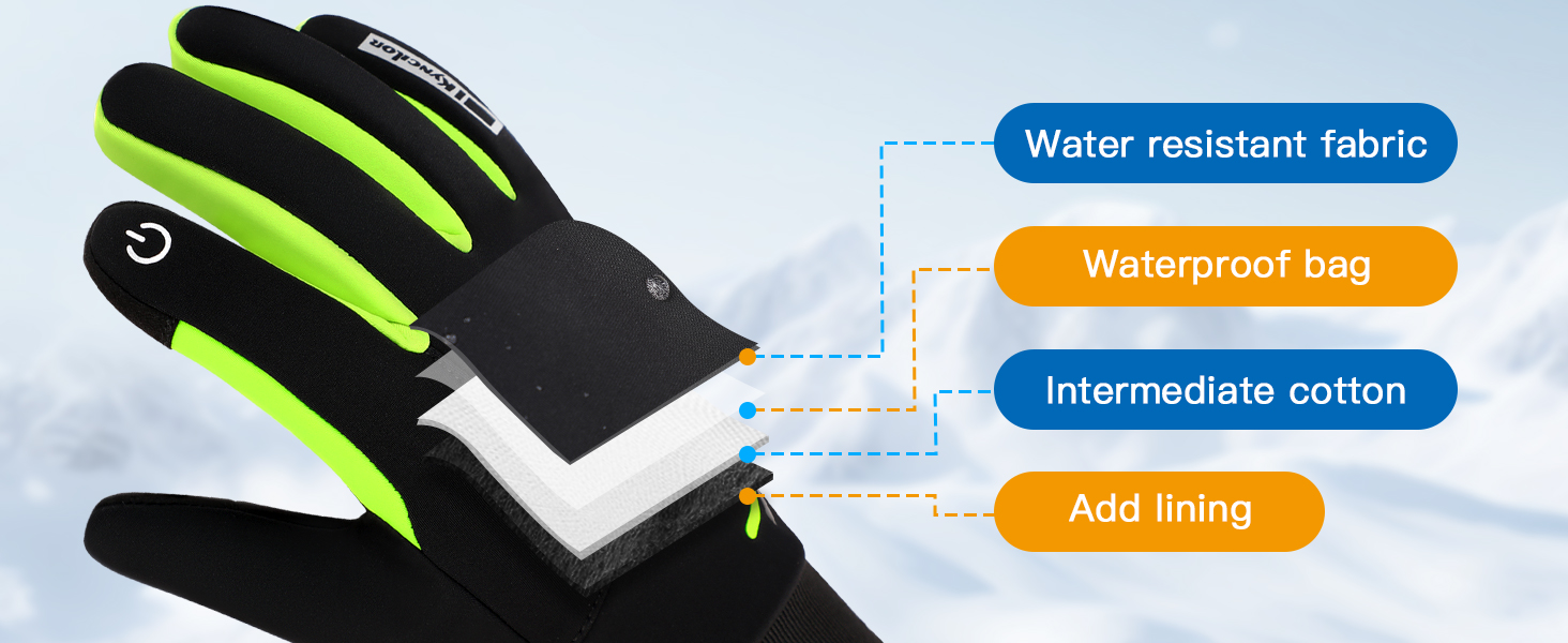 Водонепроникні зимові рукавички KynciLOR для чоловіків та жінок, рукавички для мотоцикла, гірськолижного спорту, бігу, з сенсорним екраном, неслизьке силіконове покриття, теплі рукавички, зелені