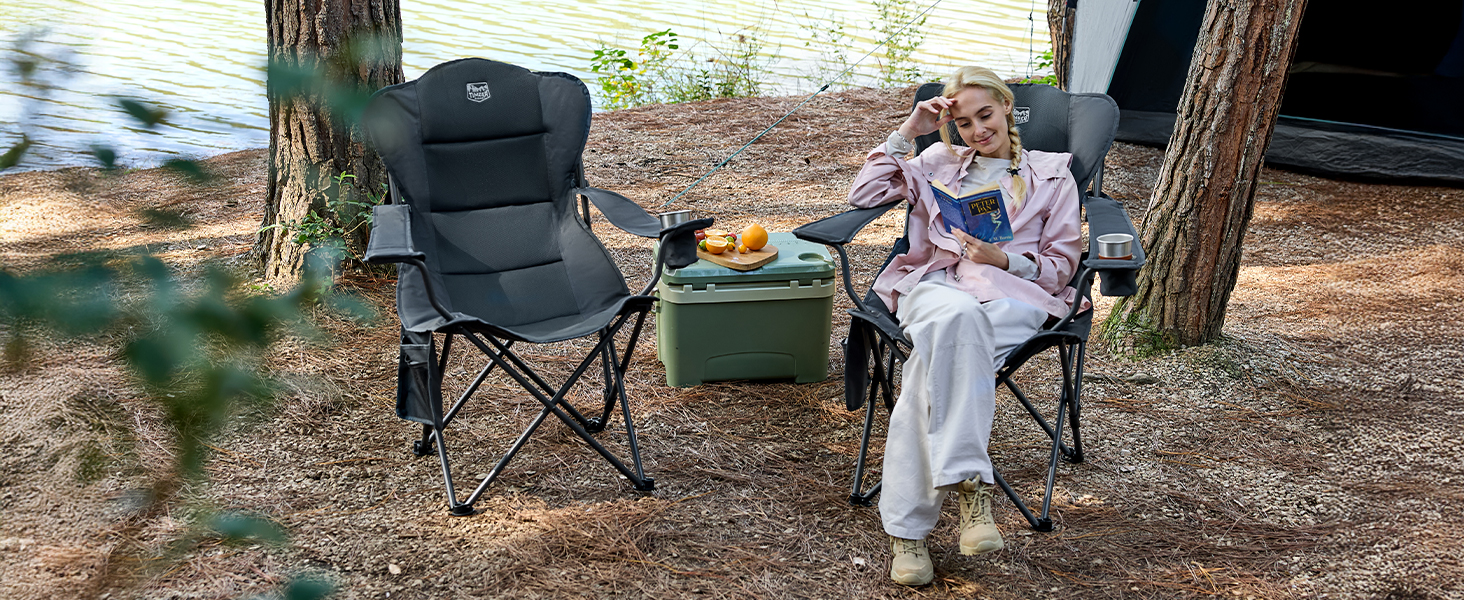 Складний крісло-шезлонг для кемпінгу Timber Ridge - 180 кг, 3 положення, широке сидіння 62 см, з підстаканником
