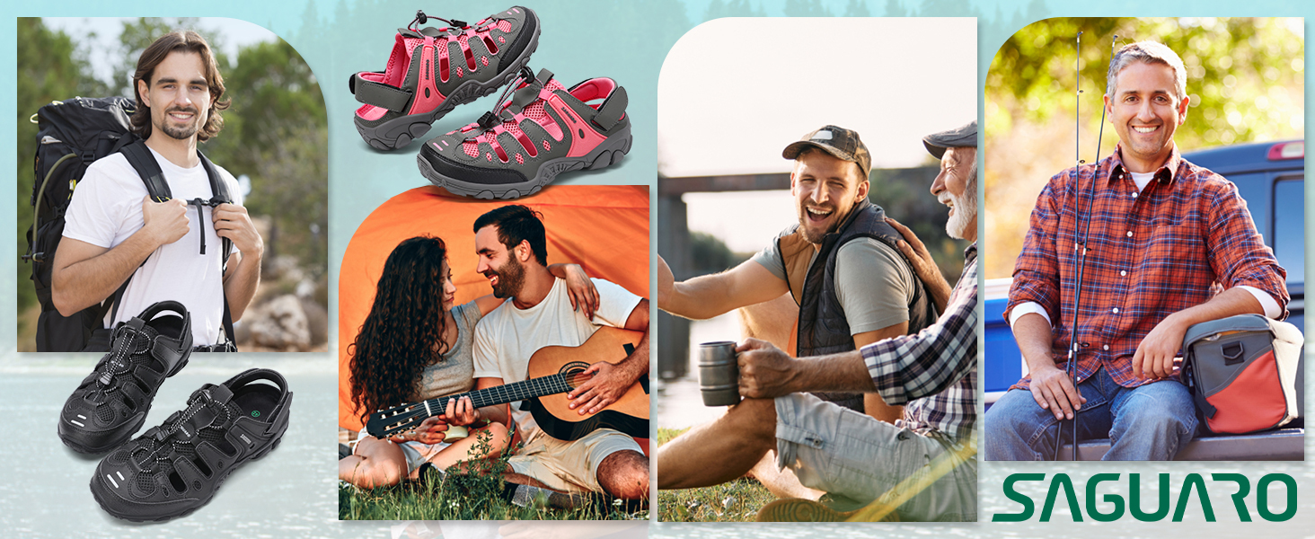 Чоловічі та жіночі сандалі SAGUARO: зручні, дихаючі, для активного відпочинку, туризму та трекінгу, чорного кольору, 46 EU