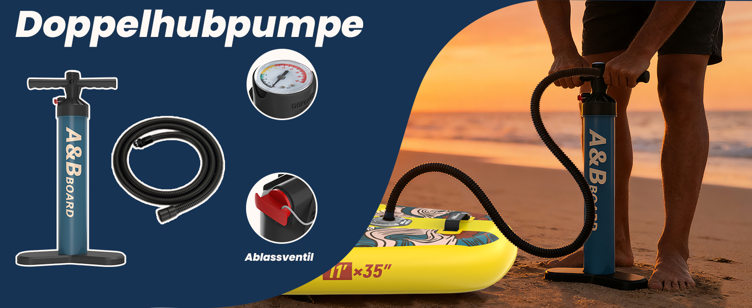 SUP дошка ABBOARD надувна 335 см, жовта - для 2 осіб, вантажопідйомність 200 кг, преміум комплект аксесуарів для початківців та сімейного відпочинку