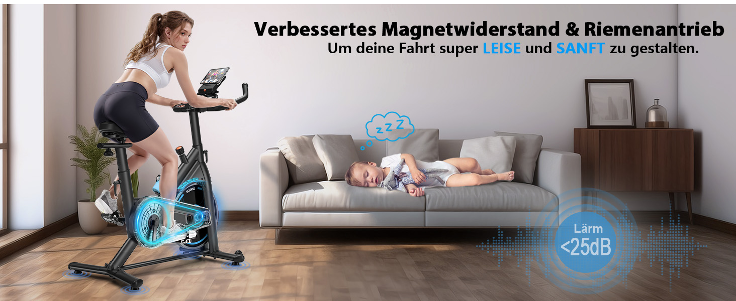 Велотренажер SLUNSE з LCD-монітором та App, тихий ергометр для дому, магнітний/тертя, регульований опір, фітнес-велосипед для кардіотренувань, синій