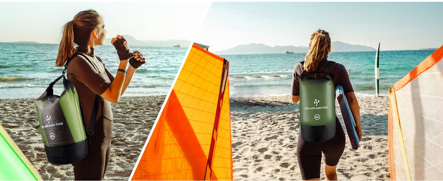 Водонепроникний мішок-сумок Dry Sack 20 л Roll-Top від GES, з кишенею для телефону, для каякінгу, човнів, походів, каное, рафтингу, плавання, кемпінгу та риболовлі (армійний зелений)