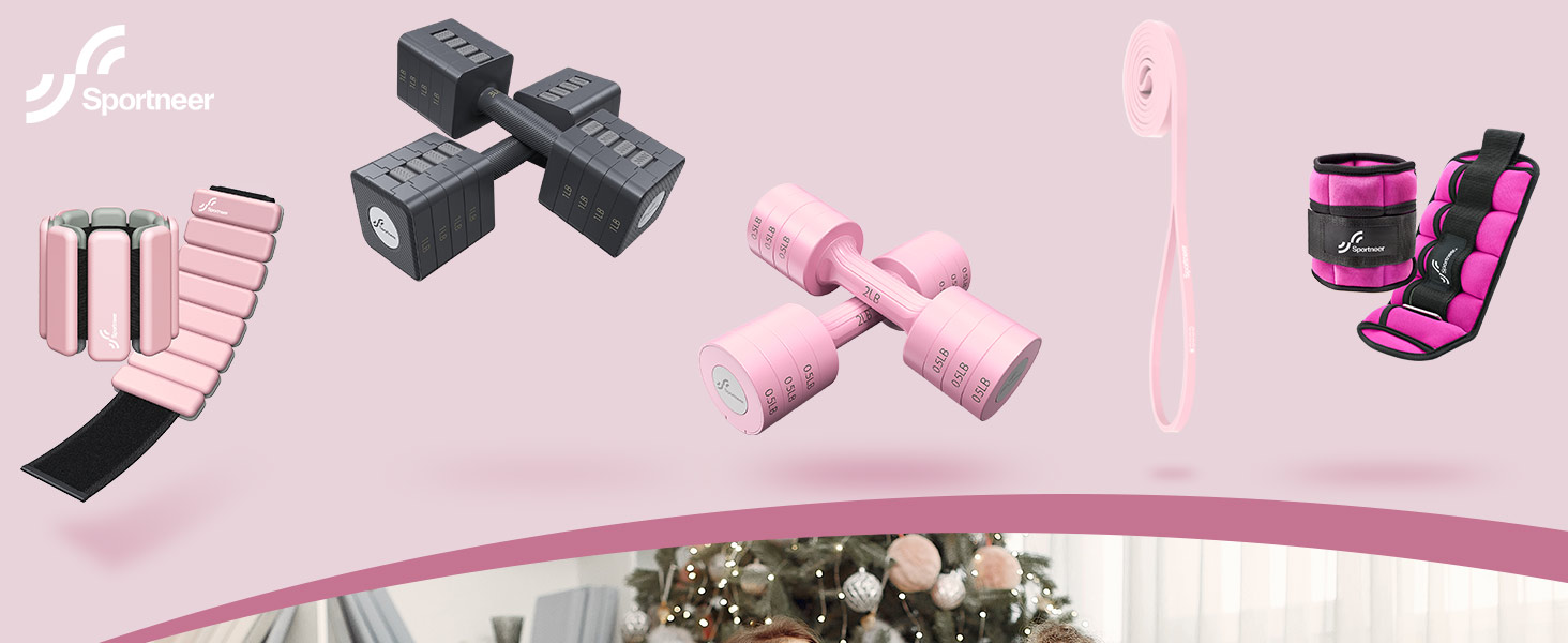 Набір гантелей Sportneer регульовані для жінок – 2 шт. (вага 1–2,5 кг) з неслизьким TPU-покриттям, 4-в-1 для домашніх тренувань, фітнес-обладнання, силові тренування (Wildrose)