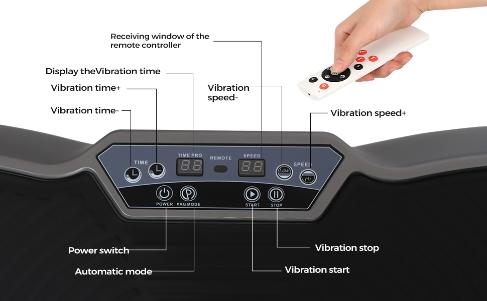 Вібраційна платформа Panana ZZ-SZ302 з тихою системою, 120 рівнів та 10 програм | з пультом ДУ | антиковзаюча | для всього тіла, схуднення | з тренувальними гумками