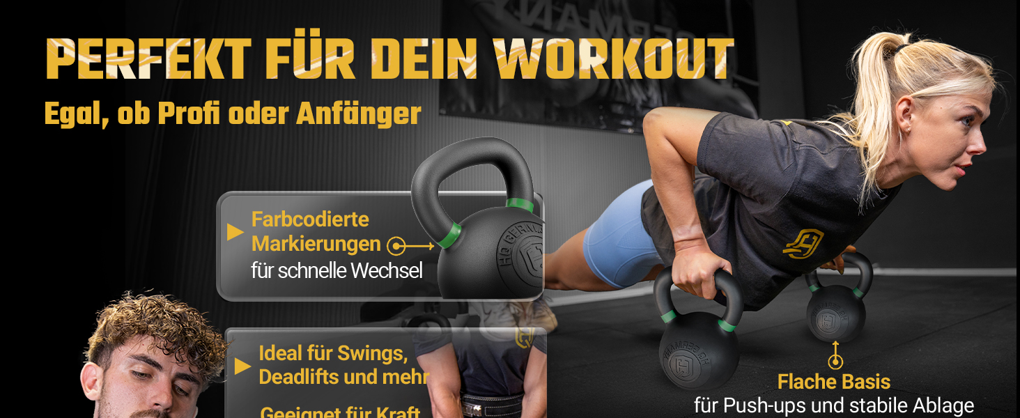 Гантель-гиря HQ Germany® з порошковим покриттям [2-32кг/Набори] - Набір чавунних гирь з точністю ±2% - Кульова гиря, Набір гирь, Преміум гирі з порошковим покриттям 24кг