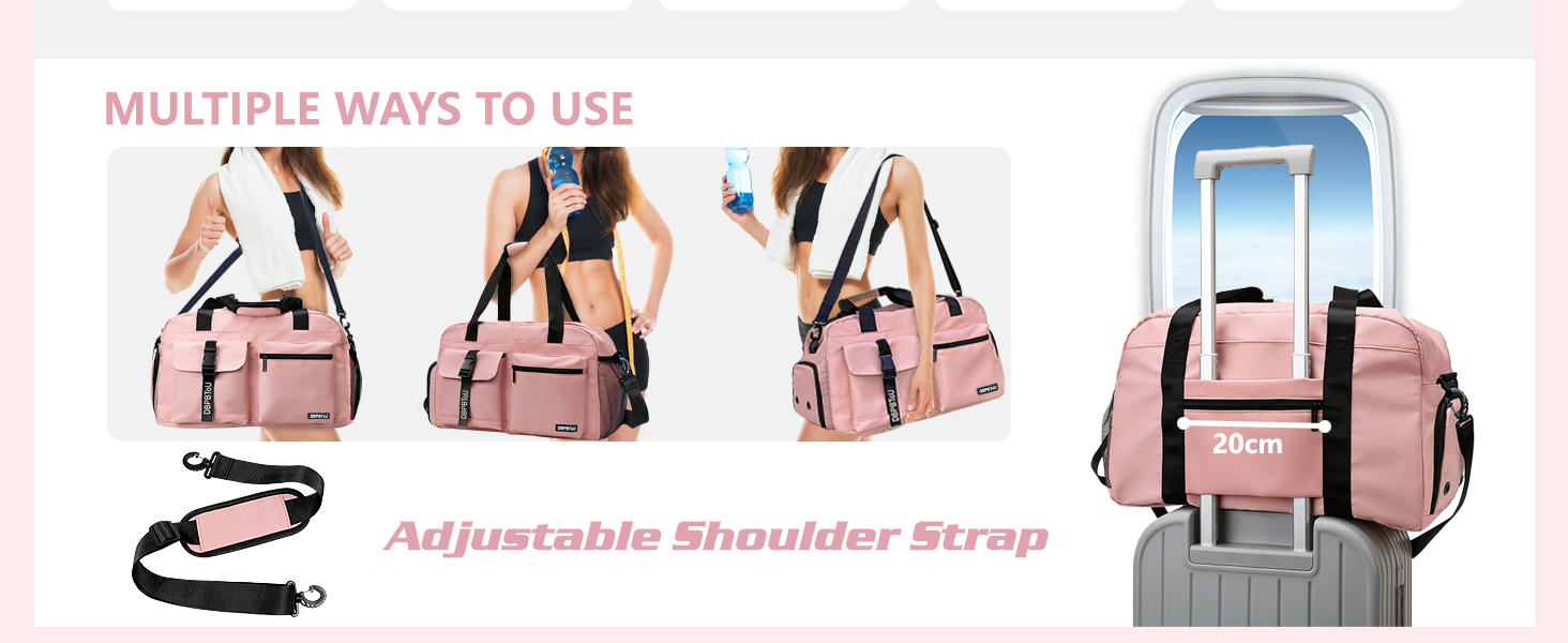 Спортивна сумка для жінок та чоловіків з відділенням для взуття та вологих речей, водонепроникна сумка-вікенд для тренувань, залу, плавання та сауни (рожева)